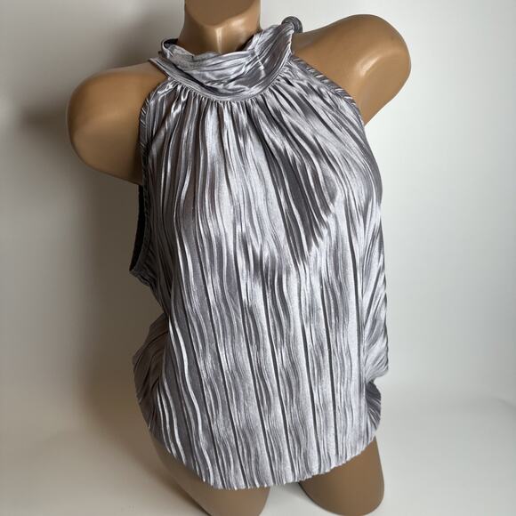 Y2K Heart And Soul Silver Metallic Pleated Halter Top Clubwear Party Glam L USA - Picture 11 of 12